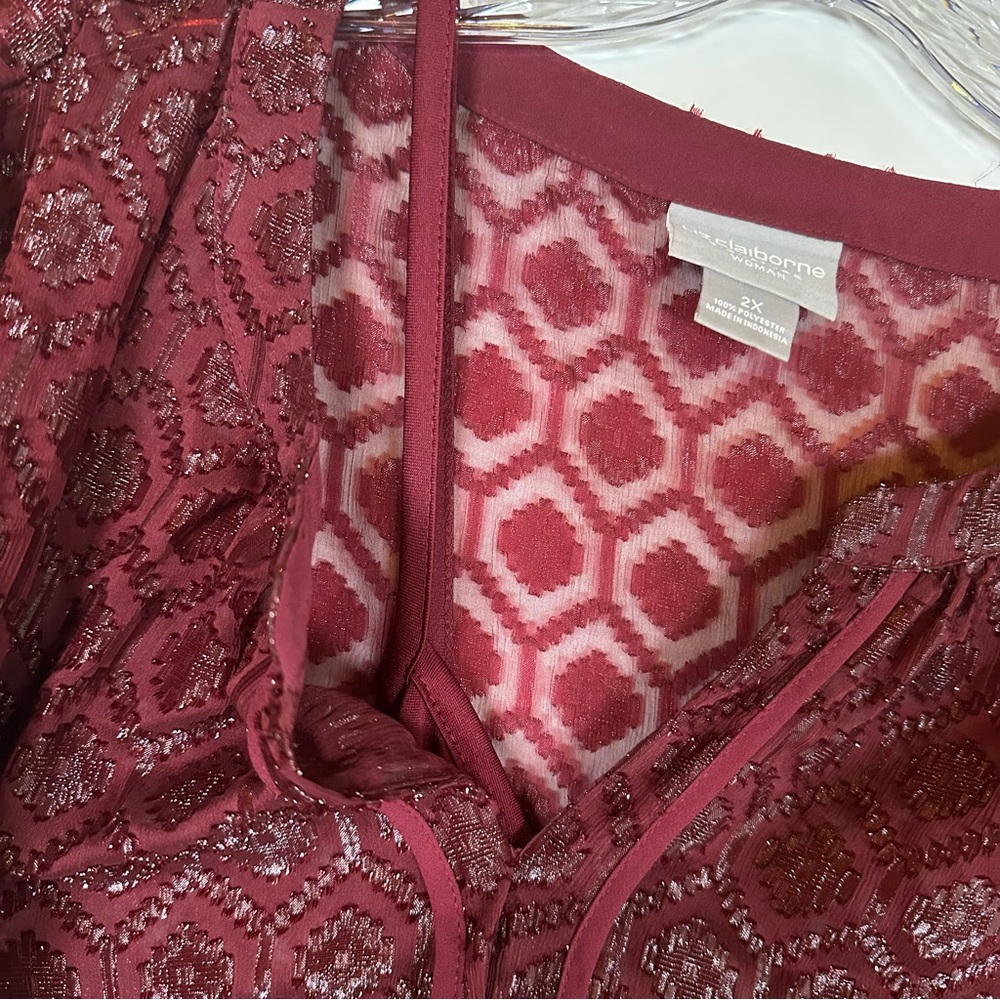 Liz Claiborne 2 Piece Geometric Lace Blouse Set Burgundy Women's 2X Plus Size - Picture 16 of 16